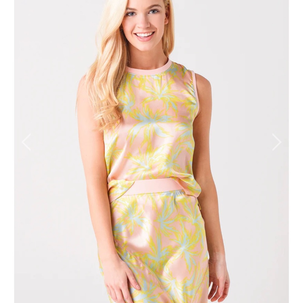 ATM silk palm print charmeuse midi skirt
